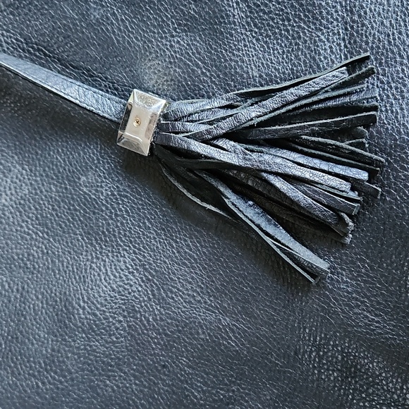 Stella & Dot Black Leather Purse Shoulder Bag Snakeskin Detail Sides - Picture 13 of 17